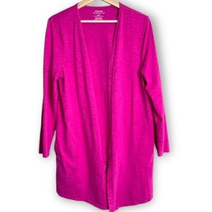 CHICO’S Cotton Blend Hot Pink Lightweight Long Sleeve Open Front Cardigan US L
